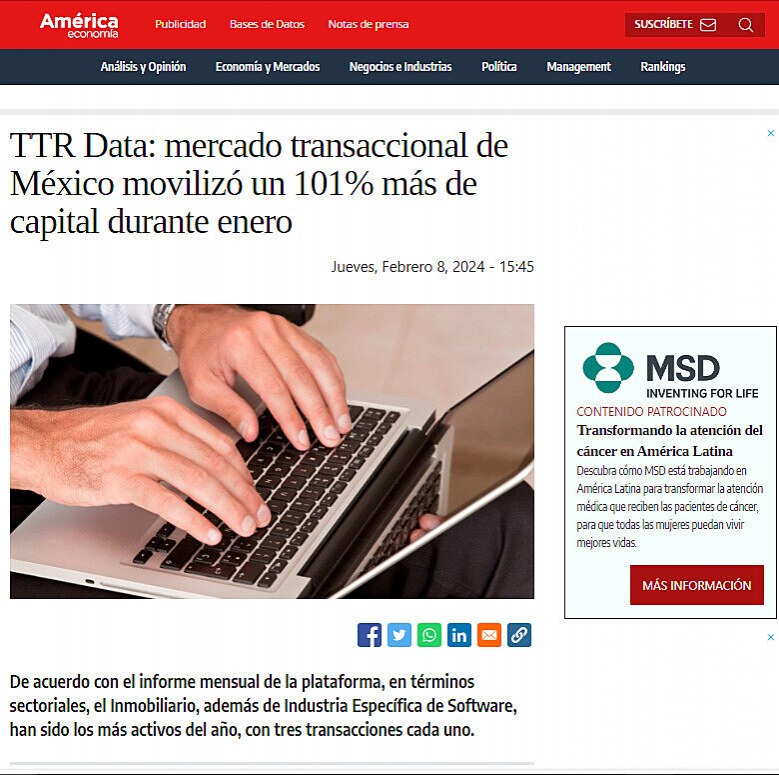 TTR Data: mercado transaccional de Mxico moviliz un 101% ms de capital durante enero